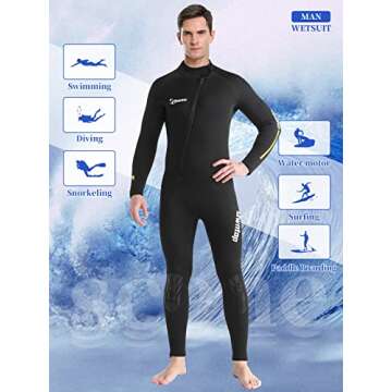 Owntop 5mm Neoprene Wetsuit for Men - Full Diving Suits Stretch Long Sleeve One Piece Dive Skin Front Zip UPF50+ Thermal Thicken Swimwear for Scuba Surfing Swimming Snorkeling Water Sports, M