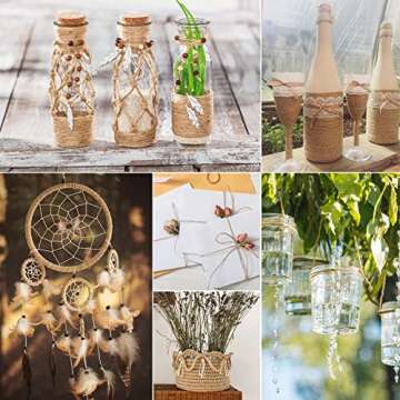 984 FT Natural Jute Twine, Twine String, 3ply Thin Ribbon Hemp Twine, Twine for Gardening Plant Gift Wrapping Art Wedding Decoration Packing String Bulk (3 Roll)