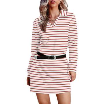 WIHOLL Casual Dresses for Women 2024 Trendy Women Maternity Dress Fall and Winter Loose Fit Plus Size Sweatshirt Dress White and Light Brown Stripes 2XL