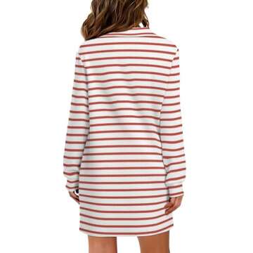 WIHOLL Casual Dresses for Women 2024 Trendy Women Maternity Dress Fall and Winter Loose Fit Plus Size Sweatshirt Dress White and Light Brown Stripes 2XL