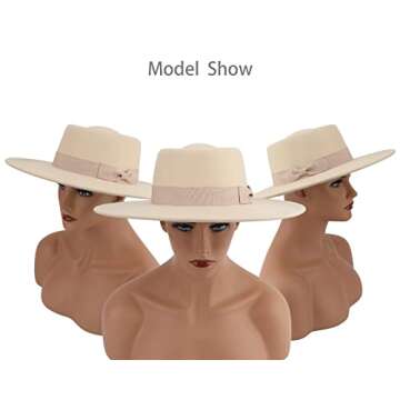 Pro Celia Big Wide Brim Women Fedora Hat (Oval-Rice)