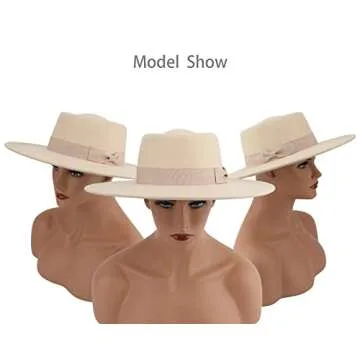 Pro Celia Big Wide Brim Women Fedora Hat (Oval-Rice)