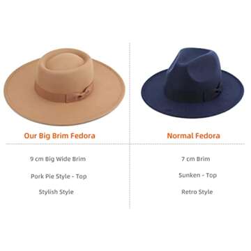 Pro Celia Big Wide Brim Women Fedora Hat (Oval-Rice)