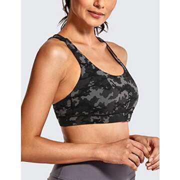 CRZ YOGA Women's Strappy Sports Bras Fitness Workout Padded Yoga Criss Cross Back Cami Camo Multi one Small