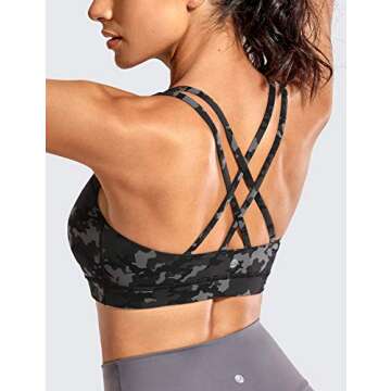 CRZ YOGA Women's Strappy Sports Bras Fitness Workout Padded Yoga Criss Cross Back Cami Camo Multi one Small