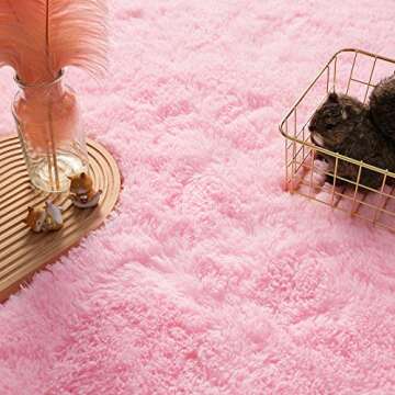 Andecor Soft Fluffy Bedroom Rugs, 4 x 6 Feet Indoor Shaggy Plush Area Rug for Boys Girls Kids Baby College Dorm Living Room Home Decor Floor Carpet, Pink