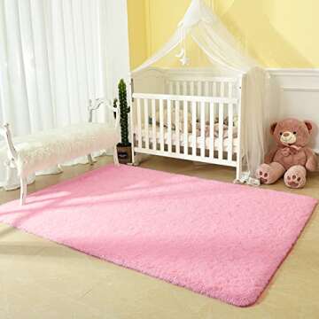 Andecor Soft Fluffy Bedroom Rugs, 4 x 6 Feet Indoor Shaggy Plush Area Rug for Boys Girls Kids Baby College Dorm Living Room Home Decor Floor Carpet, Pink