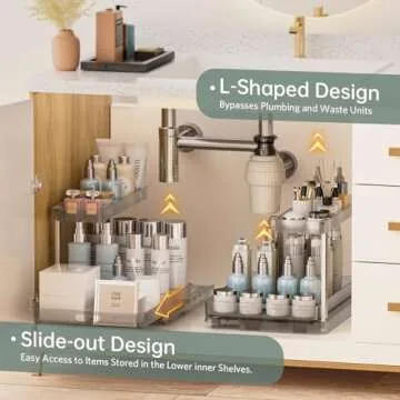 Delamu 2 Pack Under Sink Organizer, 11.38" Width Pull Out Cabinet Organizer, Slide Out Under Sink Storage Shelves, Undersink Organizers Shelf for Kitchen Bathroom Pantry Organization