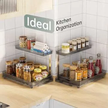 Delamu 2 Pack Under Sink Organizer, 11.38" Width Pull Out Cabinet Organizer, Slide Out Under Sink Storage Shelves, Undersink Organizers Shelf for Kitchen Bathroom Pantry Organization