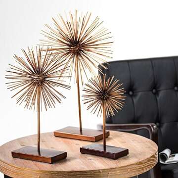 American Art Décor Rose Gold Copper Starburst Sculpture with Base Tabletop Home Decor Accessory (Sm...