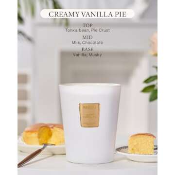 M&SENSE Extra Large Soy Candle Creamy Vanilla Scented 35oz 150H Burn Time, 3-Wick Natural Aromathera...