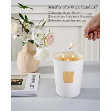 M&SENSE Extra Large Soy Candle Creamy Vanilla Scented 35oz 150H Burn Time, 3-Wick Natural Aromatherapy Candle Highly Scented Long Lasting, Home Fragrance Housewarming Gifts New Home Gift Ideas