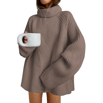LILLUSORY Womens Turtleneck Oversized Chunky Dress Long Tunic Pullover