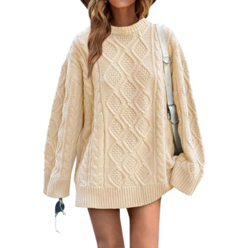 Saodimallsu Womens Oversized Sweaters Cable Knit Chunky Crew Neck Long Sleeve Loose Tunic Pullover S...