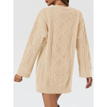 Saodimallsu Womens Oversized Sweaters Cable Knit Chunky Crew Neck Long Sleeve Loose Tunic Pullover Sweater Apricot