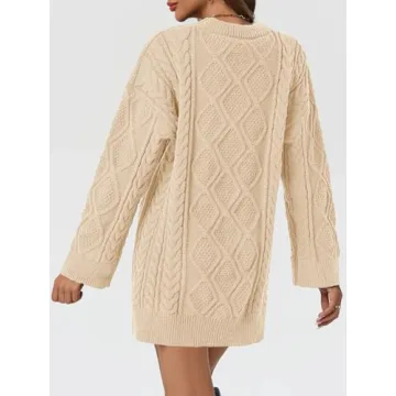 Saodimallsu Womens Oversized Sweaters Cable Knit Chunky Crew Neck Long Sleeve Loose Tunic Pullover Sweater Apricot