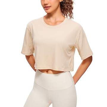 CRZ YOGA Women's Pima Cotton Workout Crop Top - White Opal, Small