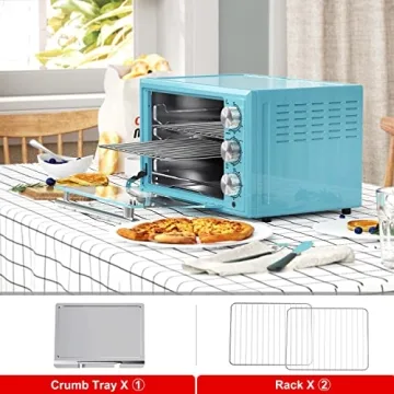 Galanz Large 6-Slice True Convection Toaster Oven, 8-in-1 Combo Bake, Toast, Roast, Broil, 12” Pizza, Dehydrator with Keep Warm Setting, Retro Blue