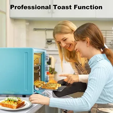 Galanz Large 6-Slice True Convection Toaster Oven, 8-in-1 Combo Bake, Toast, Roast, Broil, 12” Pizza, Dehydrator with Keep Warm Setting, Retro Blue