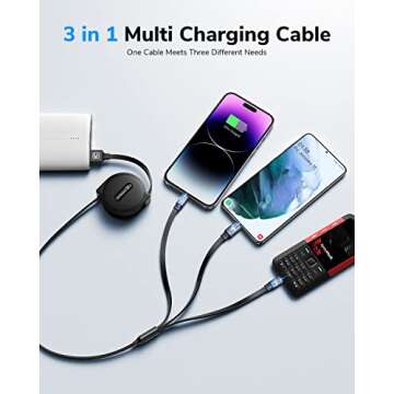 CAFELE Upgraded 3 in 1 Retractable USB Charging Cable - Universal Compatibility for All Devices