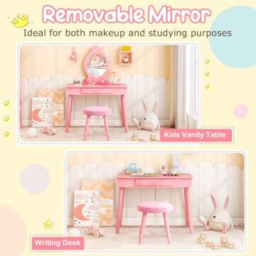 HONEY JOY Pink Crown Makeup Vanity Set for Girls