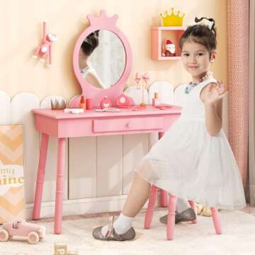 HONEY JOY Pink Crown Makeup Vanity Set for Girls