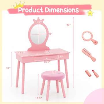 HONEY JOY Pink Crown Makeup Vanity Set for Girls