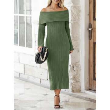 Saodimallsu Womens Off Shoulder Maxi Sweater Dress Long Sleeve Bodycon Sexy Elegant Cocktail Party K...