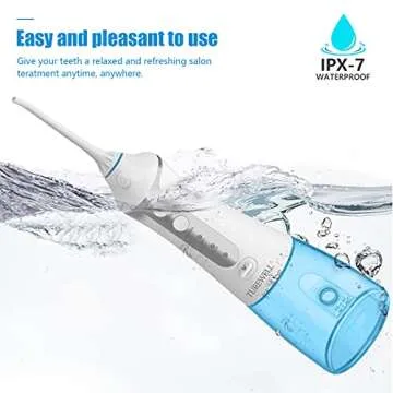 TUREWELL Water Flossing Dental Oral Irrigator - 300ML Portable and Rechargeable IPX7 Waterproof 3 Modes Water Cordless Oral Irrigator Flosser Teeth Cleaner for Travel & Family(White)
