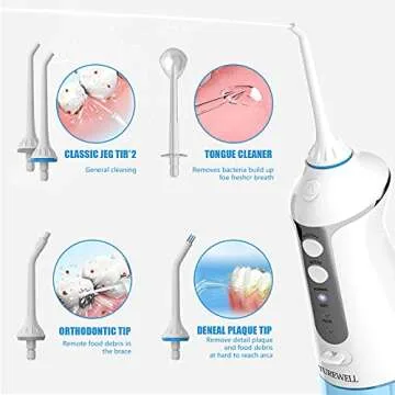 TUREWELL Water Flossing Dental Oral Irrigator - 300ML Portable and Rechargeable IPX7 Waterproof 3 Modes Water Cordless Oral Irrigator Flosser Teeth Cleaner for Travel & Family(White)