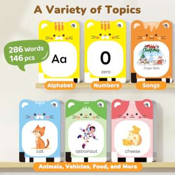 JoyCat Talking Flash Cards for Toddlers 1-5 Clear Voice & Thick Cards & Easy to Slide in and Out, Independent Play & Speech Development Toys, 20 Topics Including Numbers & Letters & Songs