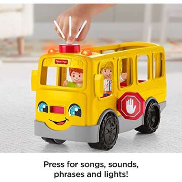 Fisher-Price Little People Musical Toddler Toy Sit with Me School Bus with Lights Sounds & 2 Figures for Pretend Play Kids Ages 1+ Years​
