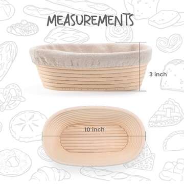 DOYOLLA Bread Proofing Baskets Set of 2 10 inch Oval Shaped Dough Proofing Bowls w/Liners Perfect for Professional & Home Sourdough Bread Baking