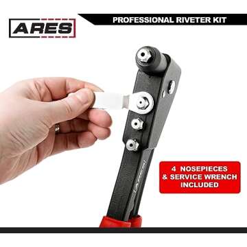 ARES 70017 - Professional Pop Rivet Gun with 60 Rivets - Rivet Sizes 3/32-inch, 1/8-inch, 5/32-inch, & 3/16-inch - Applications Include Sheet Metal, Automotive, and Duct Work