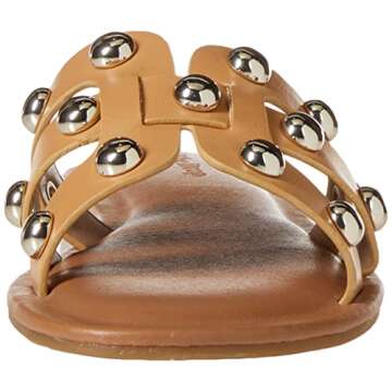 The Drop Women's Monika Flat H-Band Slide Sandal, Doe Tan Studded, 6.5