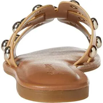 The Drop Women's Monika Flat H-Band Slide Sandal, Doe Tan Studded, 6.5