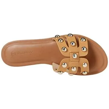 The Drop Women's Monika Flat H-Band Slide Sandal, Doe Tan Studded, 6.5