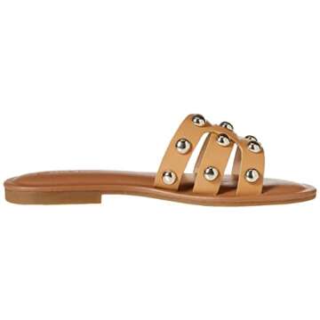 The Drop Women's Monika Flat H-Band Slide Sandal, Doe Tan Studded, 6.5