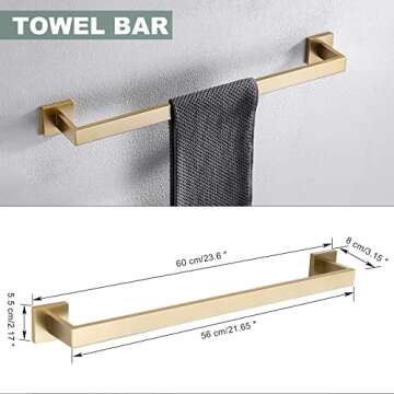 Brushed Gold Bathroom Towel Bar Sets Premium Stainless Steel 4-Piece Bathroom Hardware Set Wall Mounted Square Bathroom Accessories Kit