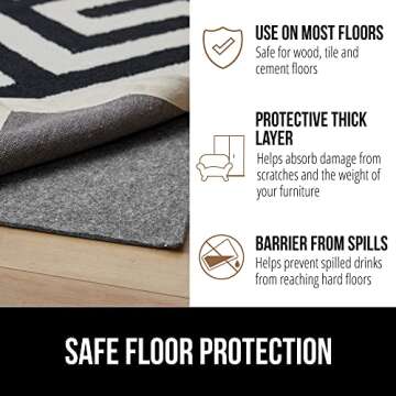 Gorilla Grip Felt and Natural Rubber Stay in Place Slip Resistant Rug Pad, 1/4” Thick, 2x3 FT Protective Padding for Under Area Rugs, Cushioned Gripper Pads, Carpet Runners, Hardwood Floors Protection
