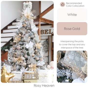 Sea Team 24-Pack Artificial Glitter Berry Stem Ornaments, Decorative Bead Sticks, Glittery Twigs, Pi...