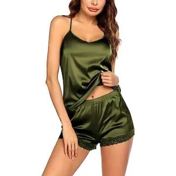 Ekouaer Sexy Satin Pajamas Women Lace Lingerie Set