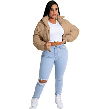 Angsuttc Women’s Cropped Quilted Jacket for Winter