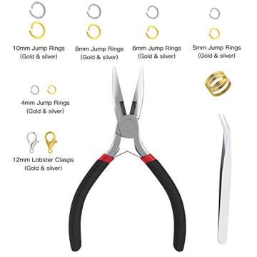 Korlon 1200 Pcs Open Jump Rings for Jewelry Making, Gold & Silver Necklace Jewelry Findings Kit with Pliers, Lobster Clasps