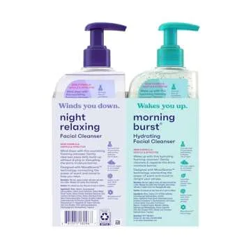 Clean & Clear 2-Pack Day & Night Daily Face Cleansers, Morning Burst Hydrating Facial Cleanser & Night Relaxing Deep Cleansing Face Wash, Oil-Free & Won't Clog Pores, 2 x 8 fl. oz