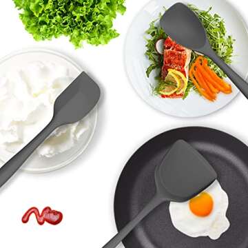 Dishwasher Safe Silicone Cooking Utensils Set - 446°F Heat Resistant Basic Silicone Kitchen Utensils,Turner Tongs, Spatula, Spoon, Brush, Whisk, Gadgets Tools for Nonstick Cookware (BPA Free - Grey)