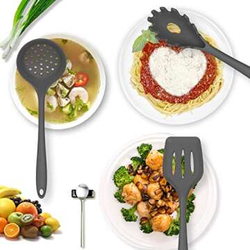 Dishwasher Safe Silicone Cooking Utensils Set - 446°F Heat Resistant Basic Silicone Kitchen Utensils,Turner Tongs, Spatula, Spoon, Brush, Whisk, Gadgets Tools for Nonstick Cookware (BPA Free - Grey)