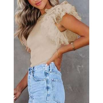 SHEWIN Womens Tops Causal Short Sleeve Shirts Loose Crew Neck Tshirts Shirts Lightweight Summer Tops for Women 2025,US 8-10(M),Apricot