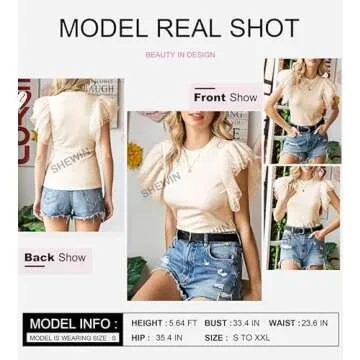 SHEWIN Womens Tops Causal Short Sleeve Shirts Loose Crew Neck Tshirts Shirts Lightweight Summer Tops for Women 2025,US 8-10(M),Apricot
