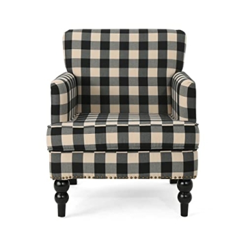 Christopher Knight Home Evete Tufted Fabric Club Chair, Black Checkerboard